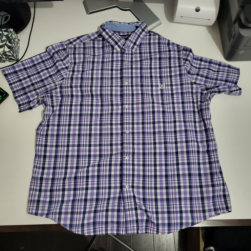 Chaps Men’s 3XL Purple Plaid Short Sleeve Button Up Shirt Easy Care Casual
